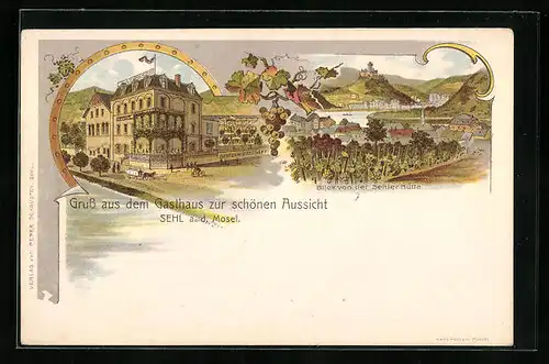 Lithographie Sehl /Mosel, Gasthaus zur schönen Aussicht