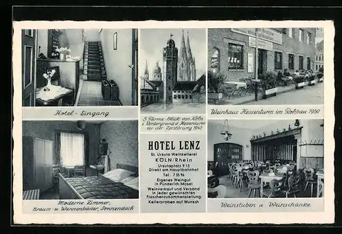 AK Köln / Rhein, Hotel Lenz am Ursulaplatz 9-13