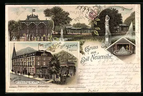 Lithographie Bad Neuenahr, Hotel B. Bonn zur Krone