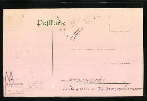 AK Köln, Jubiläumsfeier im Gasthof Bürgergesellschaft, Festpostkarte