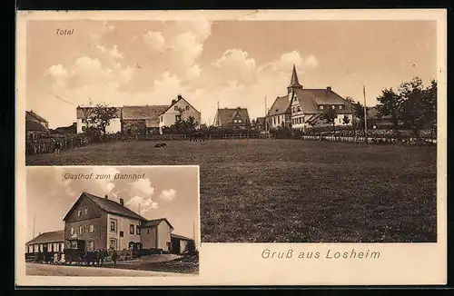 AK Losheim, Gasthof zum Bahnhof, Panorama