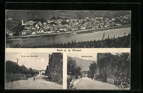 AK Reil a. d. Mosel, Partie am Bahnhof, Kaiserstrasse, Panorama