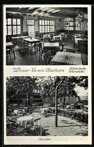 AK Bachem b. Ahrweiler, Gasthaus Winzer-Verein Bachem, Altdeutsche Weinstube mit Garten