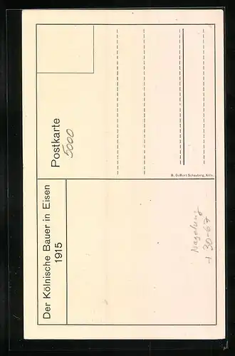 Künstler-AK Köln, Der Kölnische Bauer in Eisen 1915, Nagelung