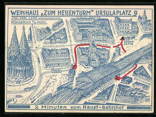 AK Pünderich a. d. Mosel, Gasthof und Weinhaus Zum Hessenturm am Ursulaplatz 9