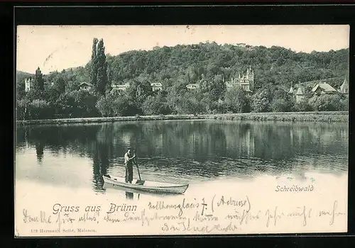 AK Brünn / Brno, Paddelboot vor dem Schreibwald