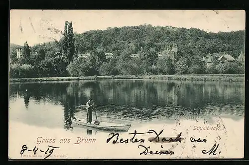 AK Brünn / Brno, Paddelboot am Schreibwald