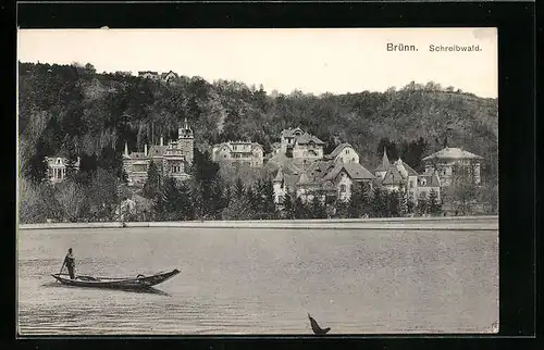 AK Brünn / Brno, Paddelboot am Schreibwald