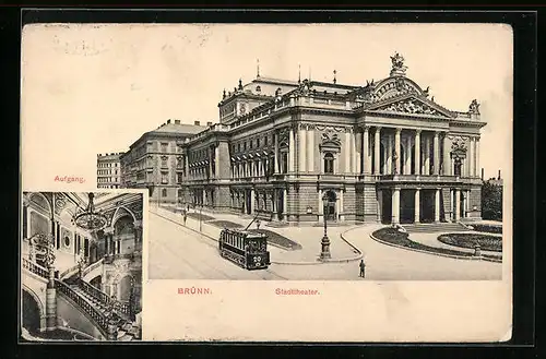 AK Brünn / Brno, Strassenbahn am Stadttheater