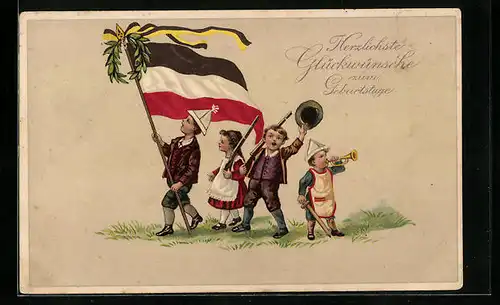 AK Kleine Soldaten mit Gewehren und Reichsflagge
