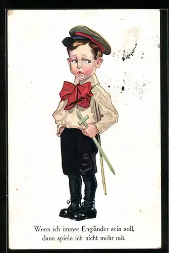 AK Wenn ich immer Engländer sein soll, dann spiele ich nicht mehr mit, Junger Knabe mit Holzschwert