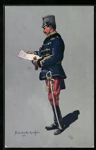 Künstler-AK Husarenstabsoffizier in Felduniform