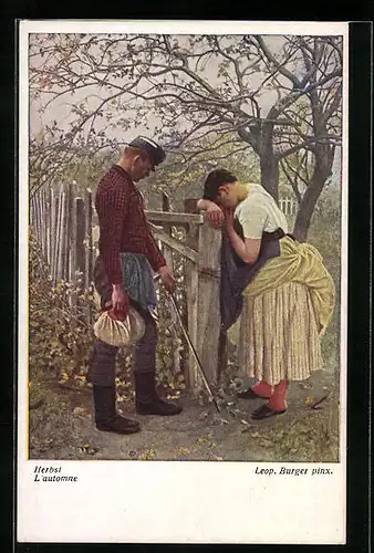 Künstler-AK Österreichischer Soldat im Herbst