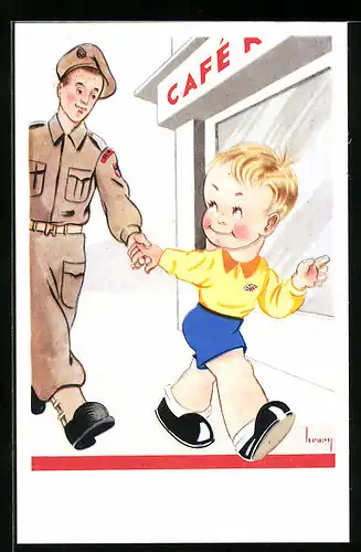 Künstler-AK Kleiner britischer Bengel mit seinem Soldaten-Vater