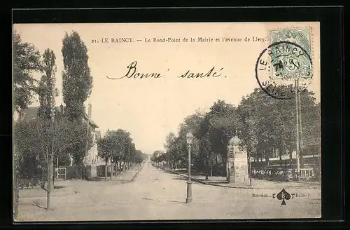 AK Le Raincy, Le Rond-Point de la Mairie et l`avenue de Livry
