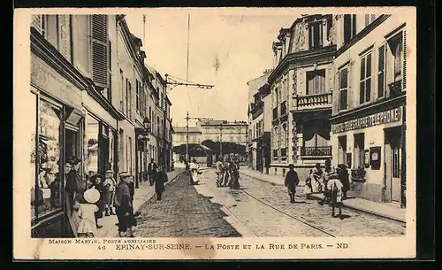 AK Épinay-sur-Seine, La Poste et la Rue de Paris