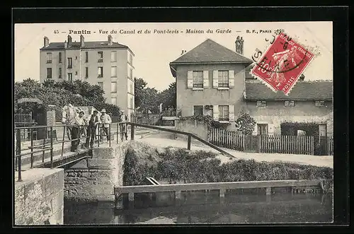 AK Pantin, Vue du Canal et du Pont-levis, Maison du Garde