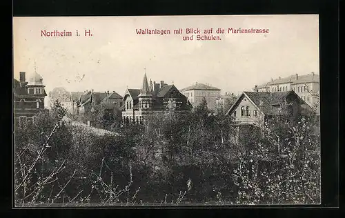 AK Northeim i. H., Wallanlagen mit Blick auf die Marienstrasse und Schulen