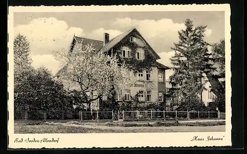 AK Bad Sooden-Allendorf, Hotel Johanna mit blühendem Kirschbaum, Bismarckstrasse 6