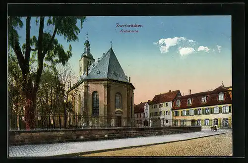 AK Zweibrücken, Teilansicht der Karlskirche