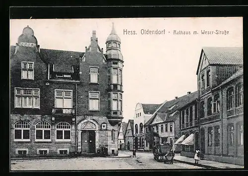 AK Hessisch Oldendorf, Rathaus m. Weser-Strasse