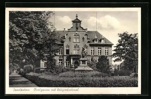 AK Saarlautern, Oberlyzeum mit Kriegerdenkmal