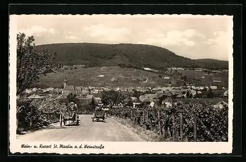 AK St. Martin, Kutschen auf einem Feldweg zwischen den Weinfeldern