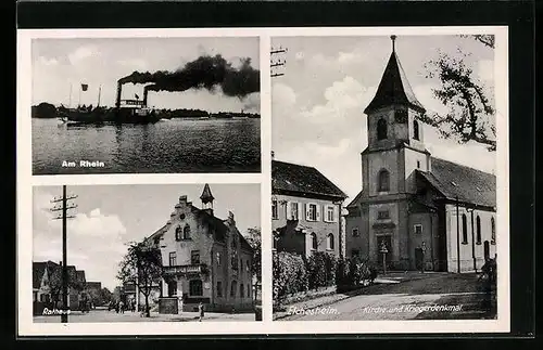 AK Elchesheim, Kirche und Kriegerdenkmal, Rathaus, Am Rhein