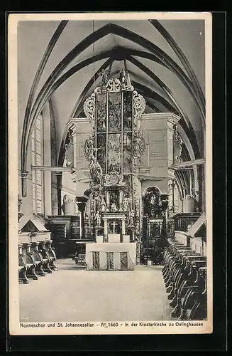 AK Oelinghausen, Innenansicht der Klosterkirche mit Nonnenchor und St. Johannisaltar