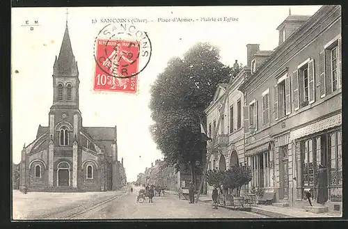 AK Sancoins, Place d`Armes - Mairie et Eglise