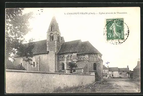 AK Chalivoy-Milon, Eglise et route de Thaumiers