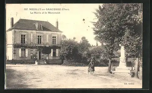 AK Neuilly-en-Sancerre, La Mairie et la Monument