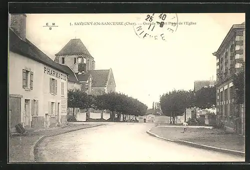 AK Savigny-en-Sancerre, Grande Rue et Place de l`Eglise