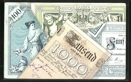 AK Vier verschiedene Reichskassenscheine