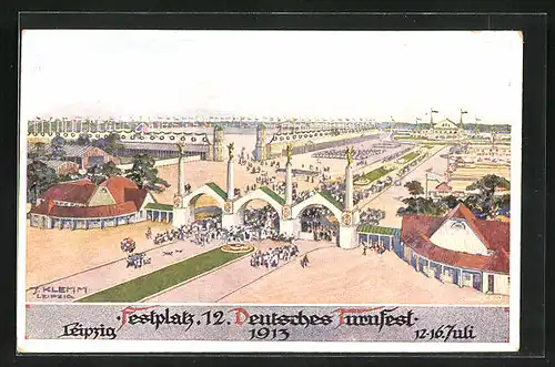 Künstler-AK Leipzig, XII. Deutsches Turnfest 1913, Der Festplatz