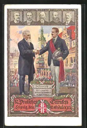 Künstler-AK Leipzig, XII. Deutsches Turnfest 1913, Herz und Hand dem Vaterland