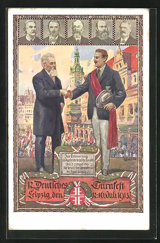Künstler-AK Leipzig, XII. Deutsches Turnfest 1913, Herz und Hand dem Vaterland