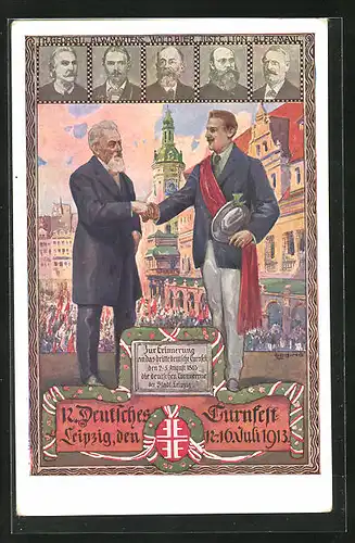 Künstler-AK Leipzig, XII. Deutsches Turnfest 1913, Herz und Hand dem Vaterland