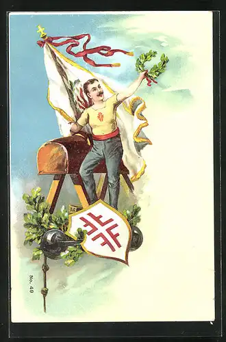 AK Turner am Seitpferd mit Fahne und Wappen