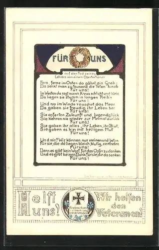 AK Für Uns - Gedicht auf den Tod seines Lehrers von einem Obertertianer, Propaganda 1. Weltkrieg