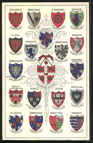 AK Wappen Sidney Sussex, Queens, Selwyn, Trinity Hall, Pembroke, Ridley Hall, St. John`s u.a.