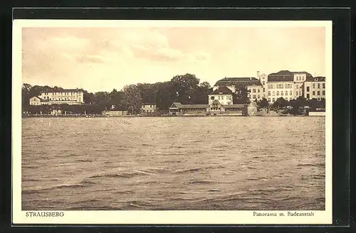 AK Strausberg, Panorama mit Badeanstalt