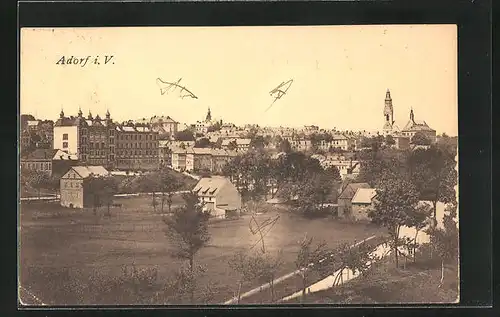 AK Adorf i. V., Ortsansicht aus der Vogelschau