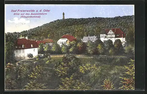 AK Bad Freienwalde an der Oder, Blick auf den Aussichtsturm (Kriegerdenkmal)
