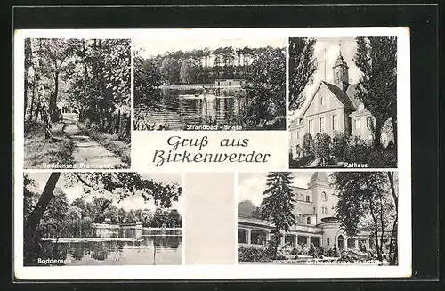 AK Birkenwerder, Boddensee-Promenade, Strandbad Briese, Rathaus, Ortopädische Heilstätte, Boddensee