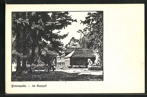 Künstler-AK Freienwalde, Partie im Kurpark