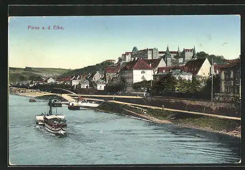 AK Pirna a. d. Elbe, Blick über die Elbe zur Stadt