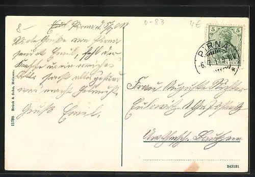 AK Pirna a. d. Elbe, Blick über die Elbe zur Stadt