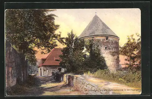 AK Bautzen, Basteiturm und alte Waffenschmiede in der Feuergasse