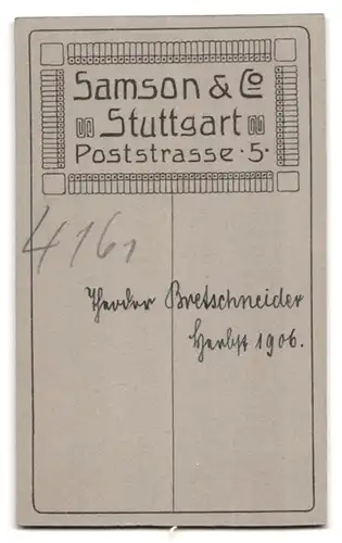 Fotografie Samson & Co., Stuttgart, Poststr. 5, Portrait Theodor Bretschneider mit Zwicker und Schnurrbart